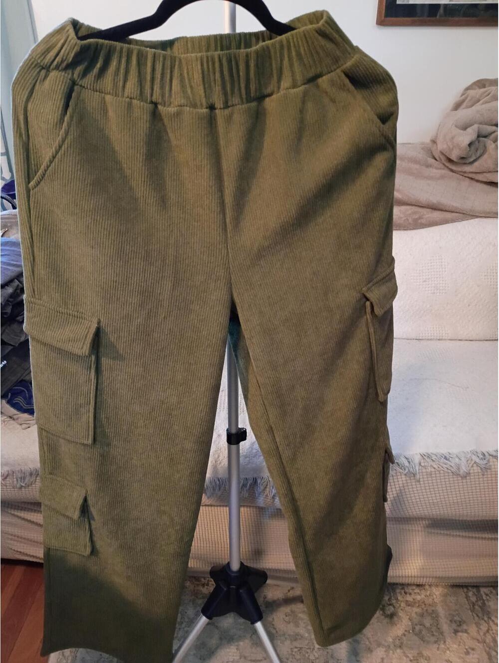 Olive Green Cargo Pants Size M Elastic Waist Utility Pocket Pants